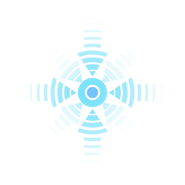 Blue point with concentric circles Radar signal sound or sonar wave sign on transparent background Symbol of aim target healing hurt painkilling Round localization icon Vector illustration