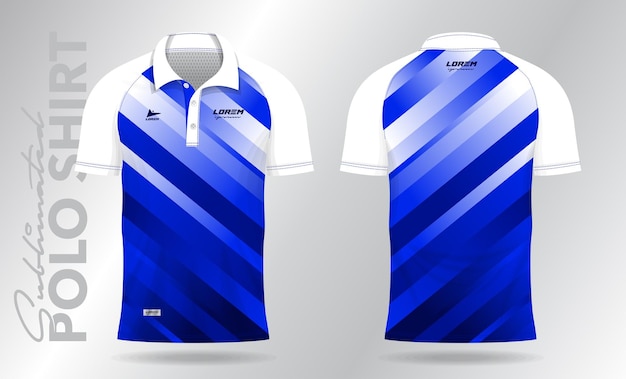 Modello di modello di polo blu per calcio, calcio, badminton, tennis o uniforme sportiva