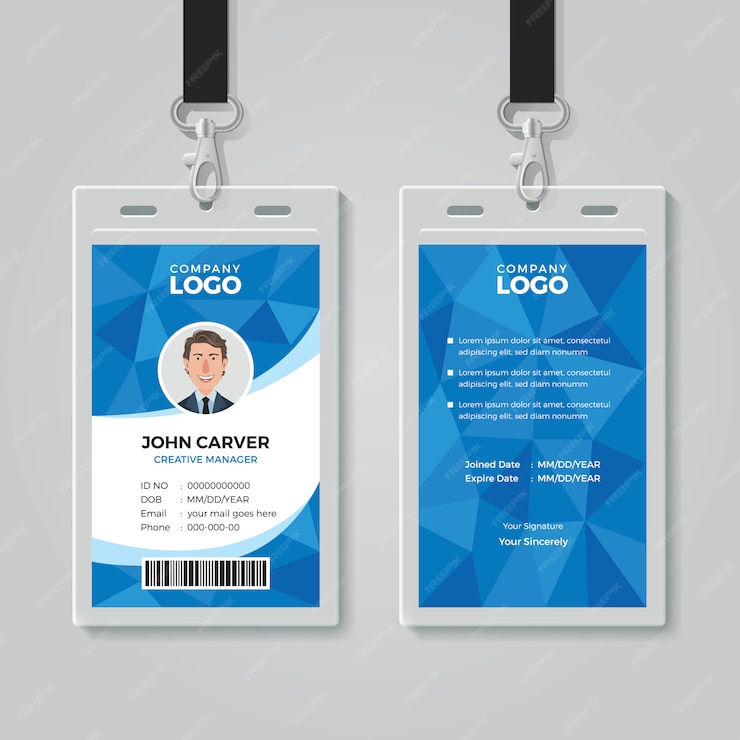 Premium Vector | Blue polygon office id card template