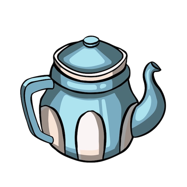 Blue porcelain teapot color vector illustration