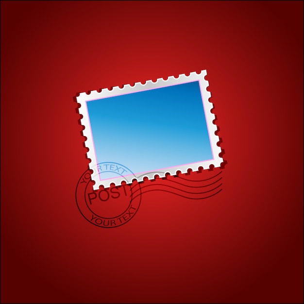 Синяя почтовая марка на красном фоне