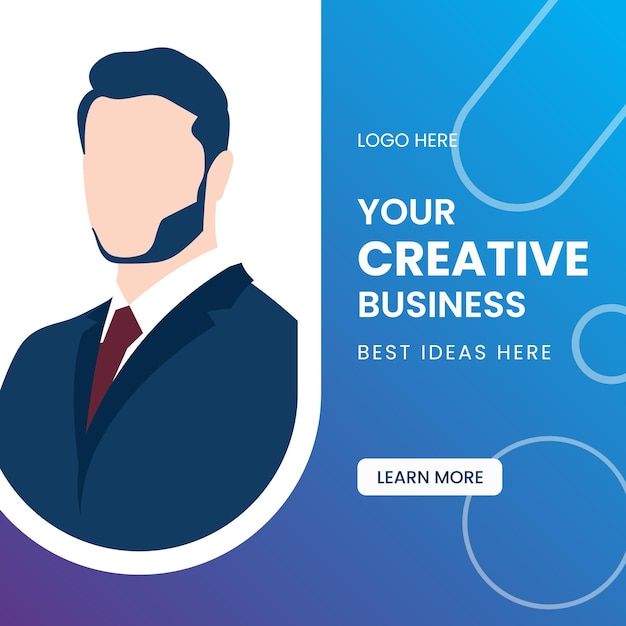 A blue poster for a business company with business man template