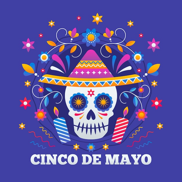 a blue poster with a skull and a hat with a mexican hat on it