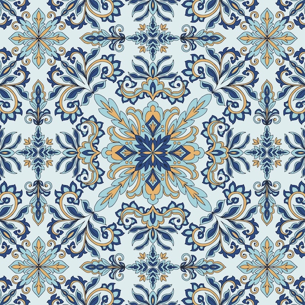 Vector blue pottery geometric tile pattern