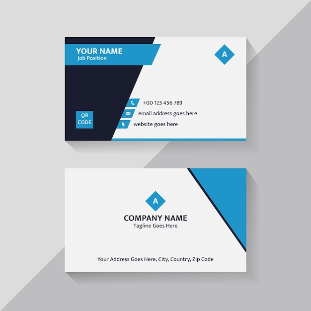 Blue professional business card template design with qr code