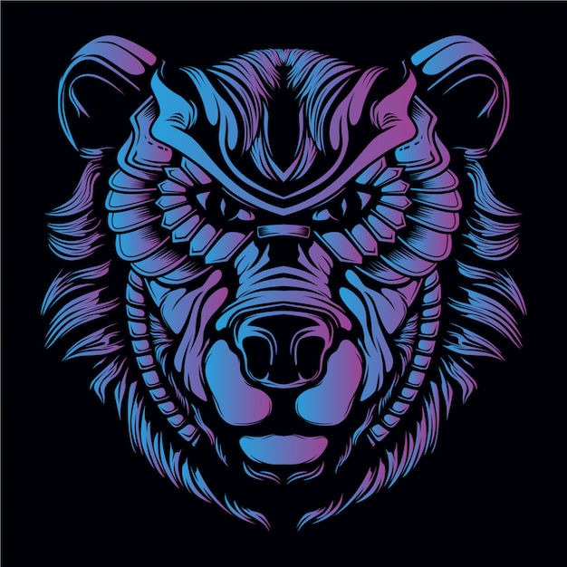 Illustrazione della testa dell'orso blu e viola