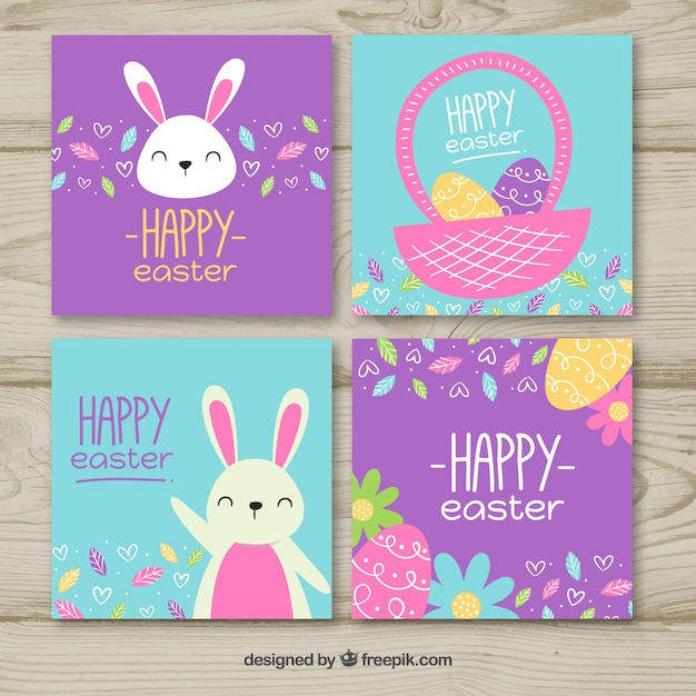 Vector blue and purple easter card set