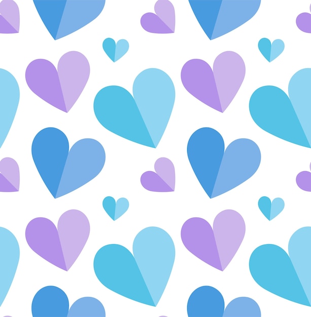 Vector blue and purple hand drawn paper hearts vector seamless pattern valentine's day