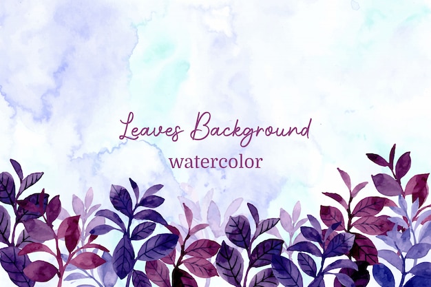 Vector blue purple leaves background with watercolor