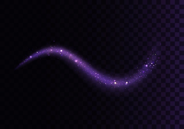 Vettore onde magiche viola blu con particelle d'oro scintille di luce scintillanti linee a spirale lucenti incandescenti