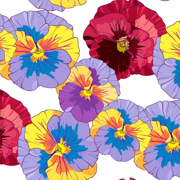 blue and purple pansy on a dark background Seamless vector pattern