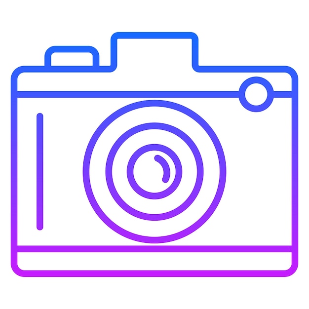a blue and purple photo of a camera with a lens cap