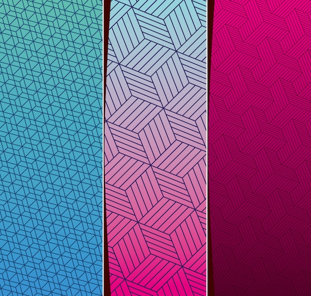 Blue purple pink gradient and pattern backgrounds frames set, cover design.