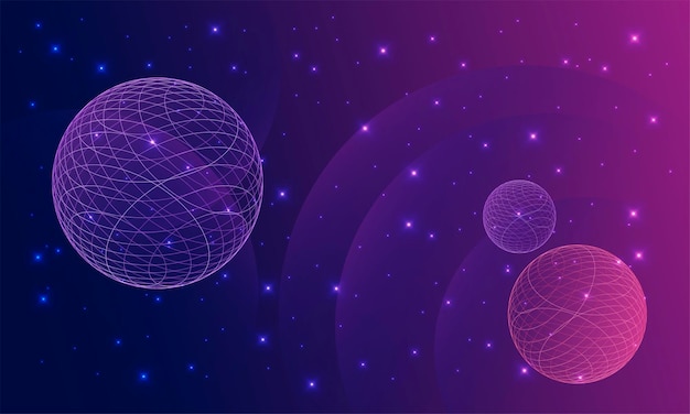 Blue and purple virtual space with planets and stars and gradient colour waves Digital world futuristic background Vector illustration