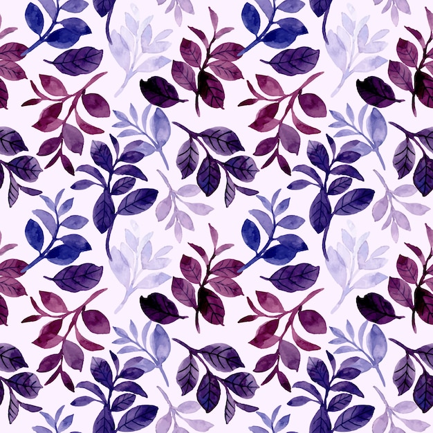 Vector blue purple watercolor leaves seamless pattern