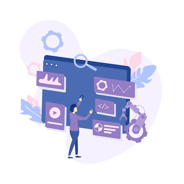 Vector blue and purple website development digital marketing illustration flat style