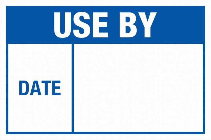 Vector blue quality control label sign mark use by date