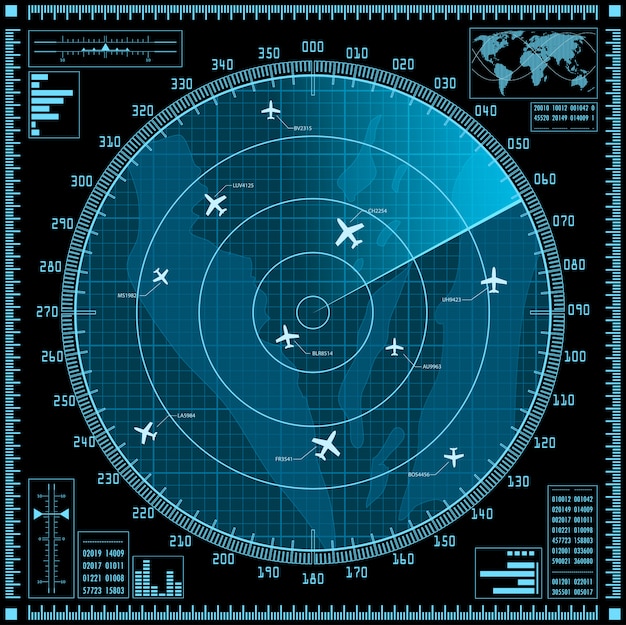 Синий экран радара с самолетами