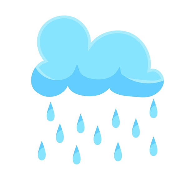 Vector blue rain cloud and falling drops of rainfall weather forecast element vector illustration in cartoon design