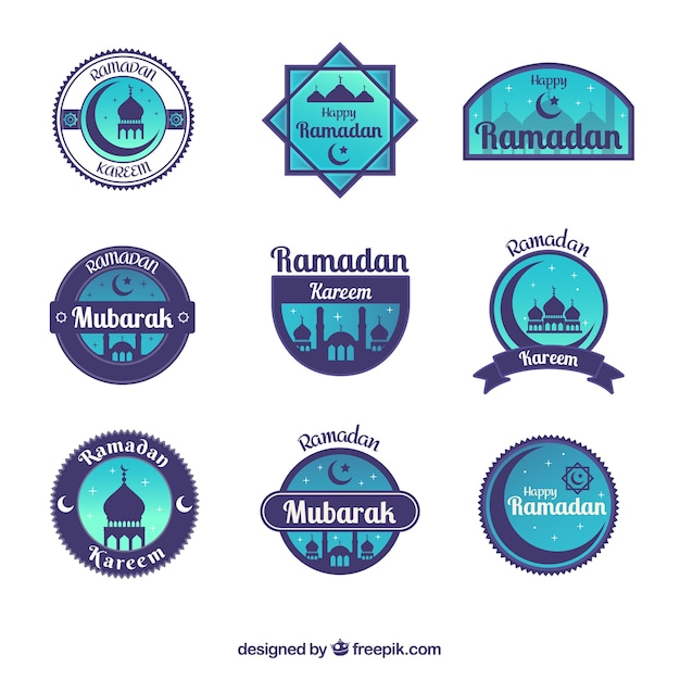 Vector blue ramadan label collection