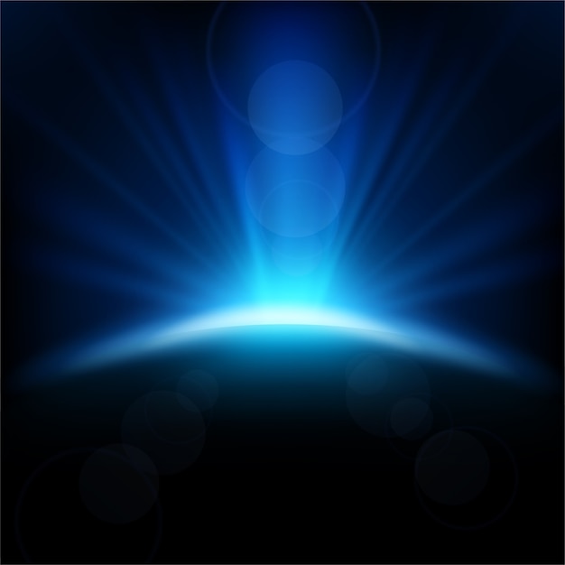 Vector blue rays rising on dark background