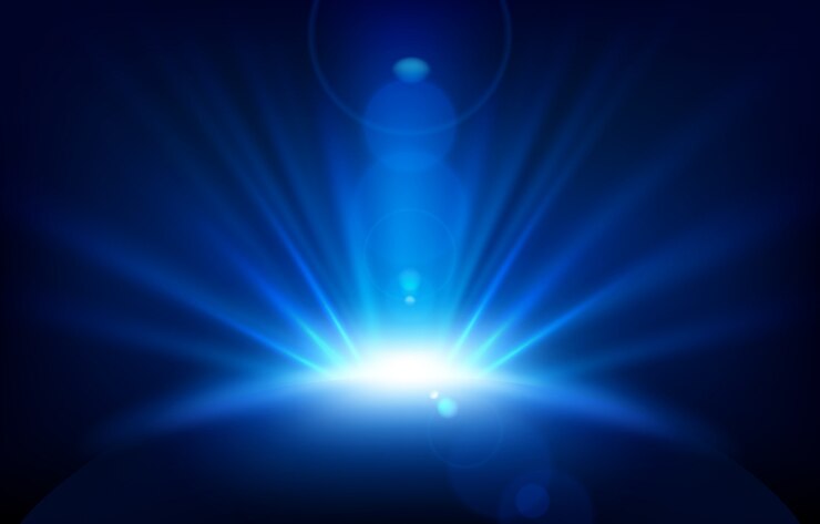 Vector blue rays with lens flare