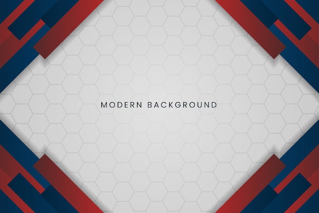 Blue and red abstract business banner presentation on white hexagon background