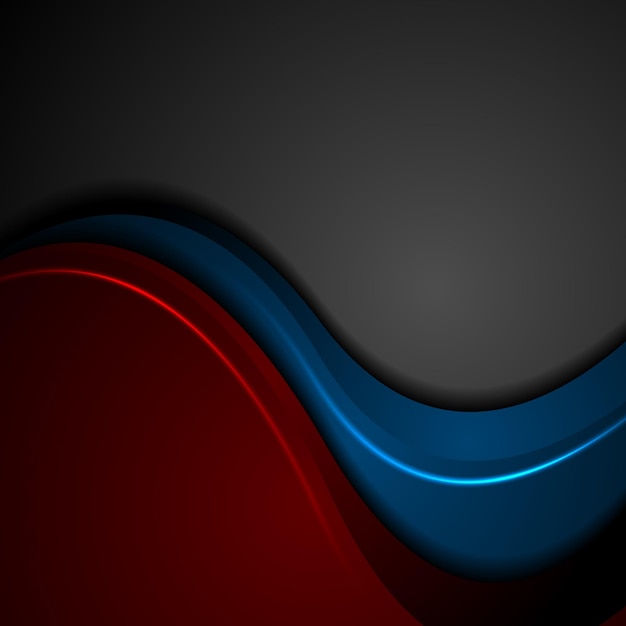 Blue and red abstract glowing waves on black background Vector design