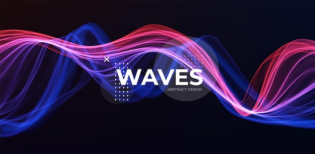 青と赤の抽象的な波マジックラインデザインネオングラデーション波状イラスト