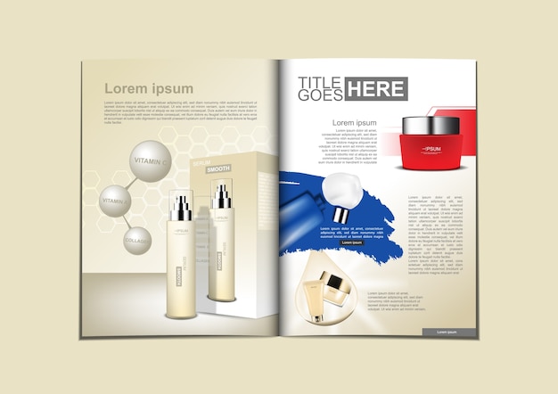 Vector blue and red cosmetic products for brochure or catalog