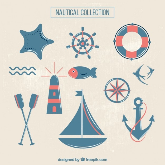 Vector blue and red cute sailing things