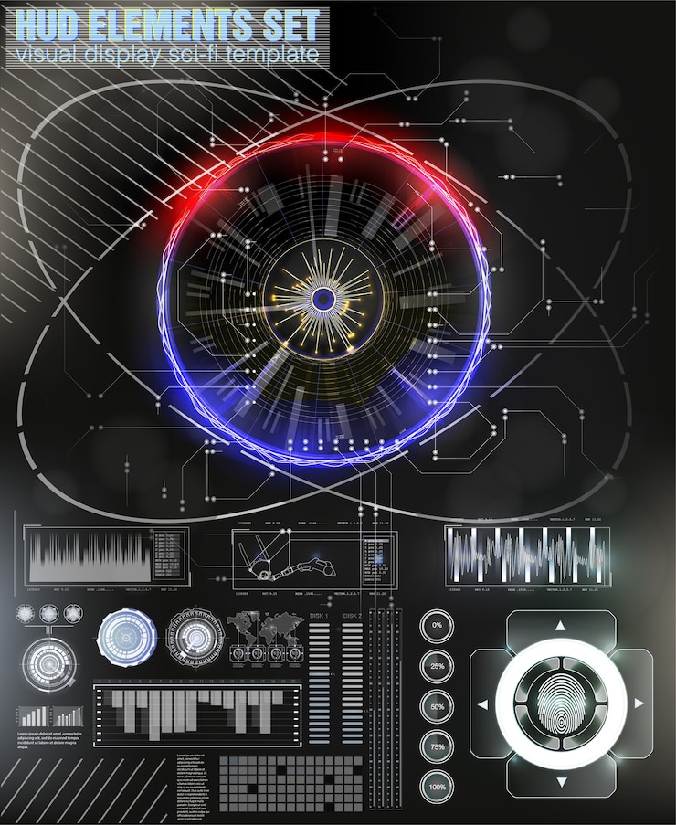 Vector blue and red futuristic frame in modern hud style background.