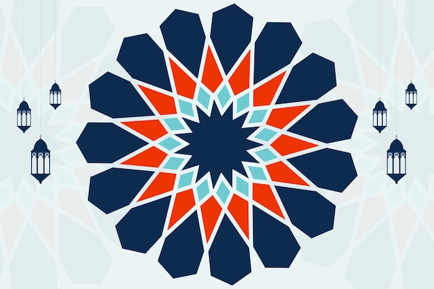 A blue and red geometric design with a star pattern.
