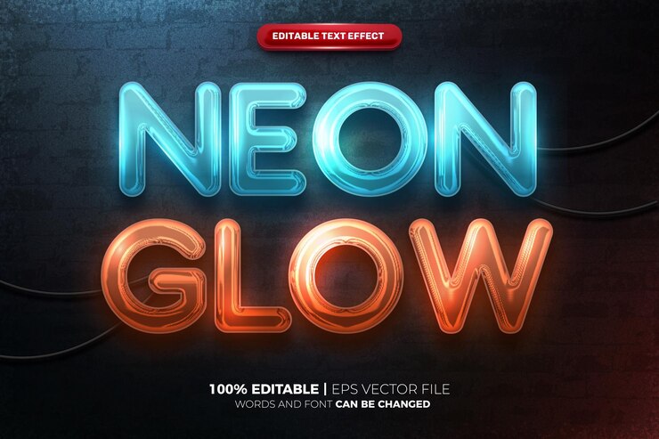 Vector blue red neon glow future 3d editable text effect