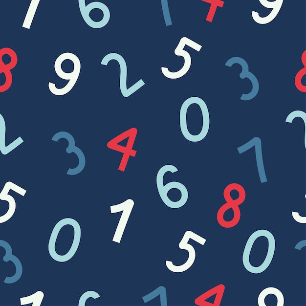 Vector blue and red number seamless pattern mathematics background for school