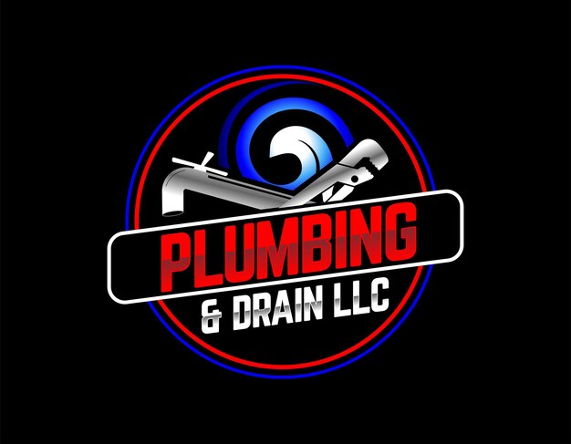 Blue And Red Plumbing Emblem Logo Design Template