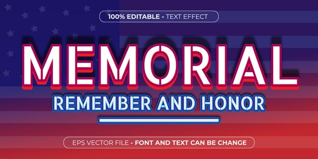 Vector a blue and red poster that says memorial remember and honor with 3d editable text effect