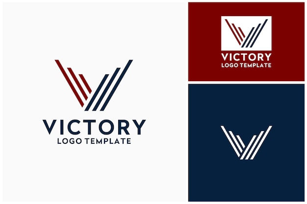 Blue red ribbon stripes letter v victory met national usa america flag colors logo ontwerp