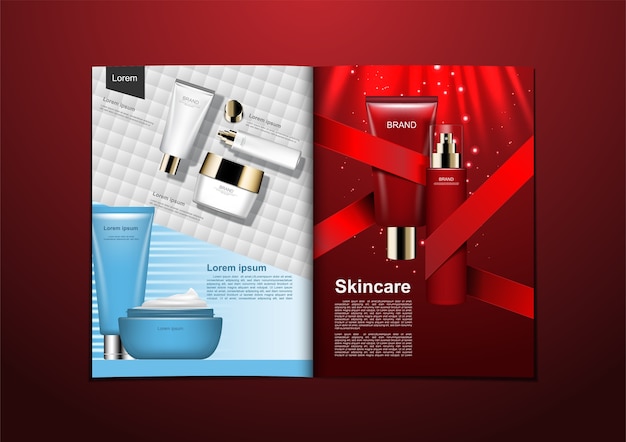 Vector blue and red skincare products