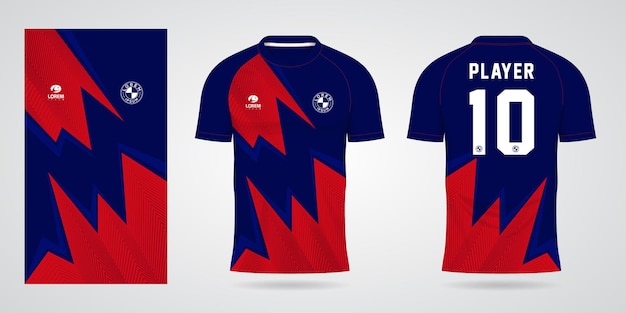 Modello di maglia sportiva rosso blu per le divise della squadra e il design della maglietta da calcio