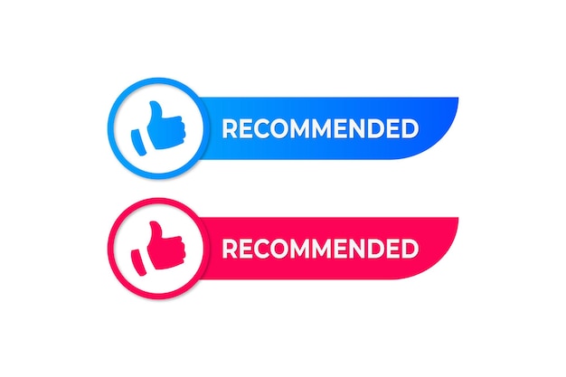 Blue and red vector illustration banner recommended with thumbs up