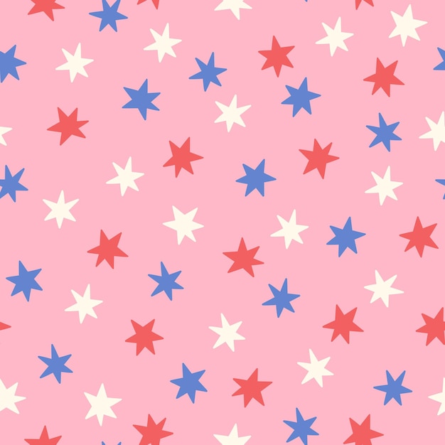 Blue red and white stars on pink seamless pattern vector illustration