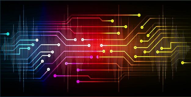 Blue red yellow cyber circuit future technology concept background