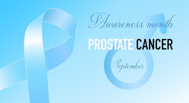 The blue ribbon as a symbol of prostate cancer awareness is celebrated in September. Banner, Poster. Vector illustration