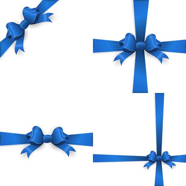 Blue ribbon with bow on a white background.