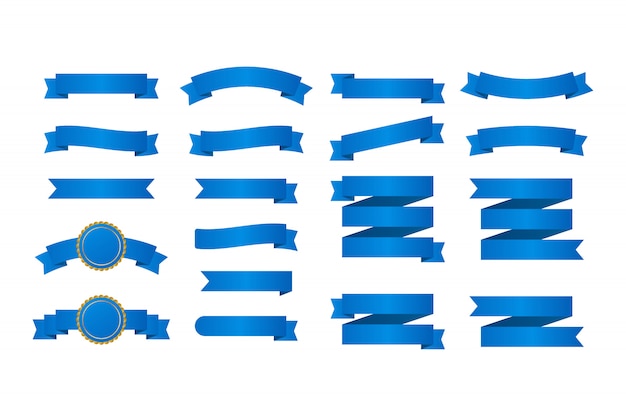 Blue ribbons banners. Set of ribbons.  illustration.