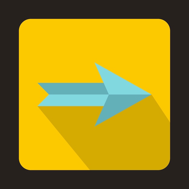 Blue right arrow on yellow background icon in flat style with long shadow