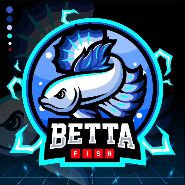 Mascotte di pesce betta bordo blu. design del logo esport