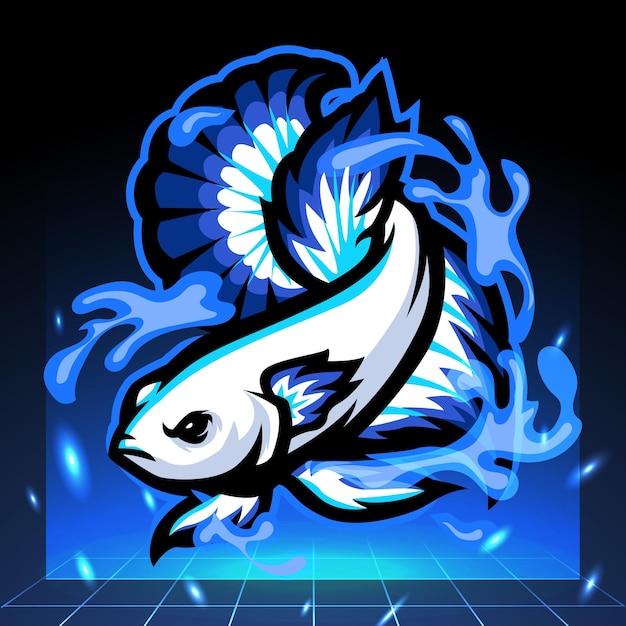 Blue rim betta fish mascot esport logo design