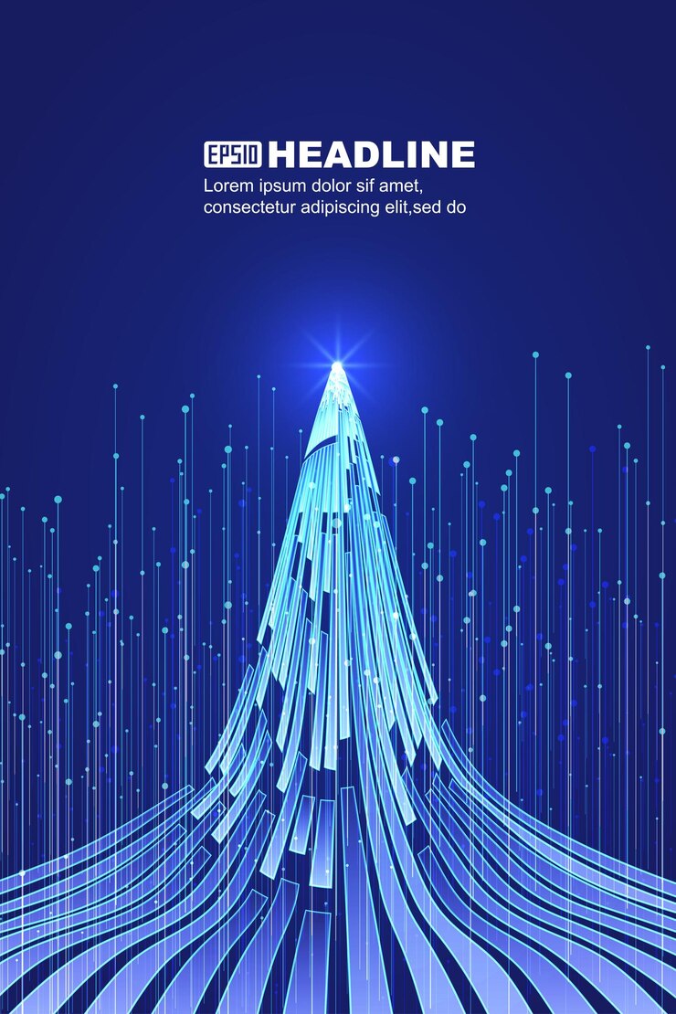 Vector blue rising ray with extended convergence stripe internet technology background